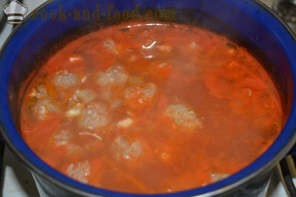 Tomato soup with meatballs - how to cook tomato soup with meatballs, with a step by step recipe photos