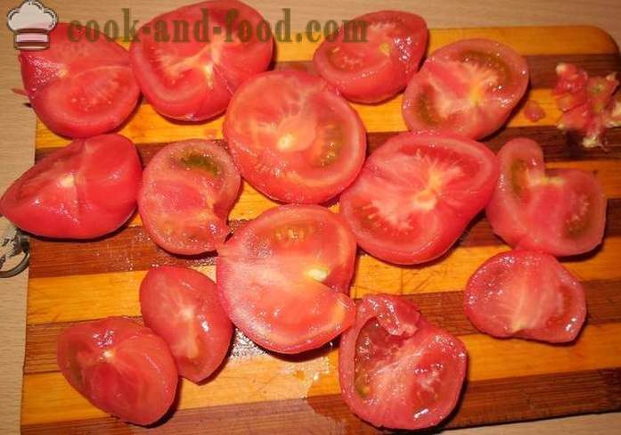 Quick salted tomatoes with garlic and herbs in a pan - recipe for pickled tomato, with photos