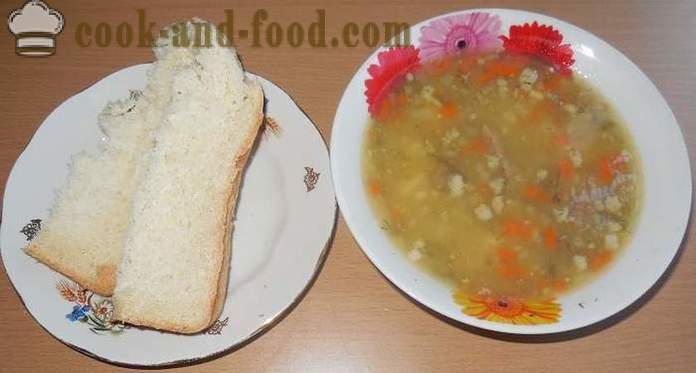 Delicious pea soup with smoked meat and meat