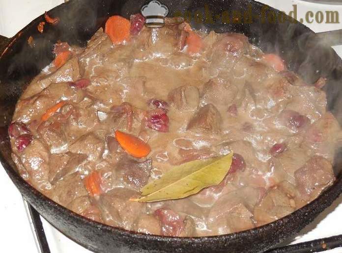 Delicious and soft pork liver stewed in honey sauce with cherries and spices - an unusual step by step recipe photos