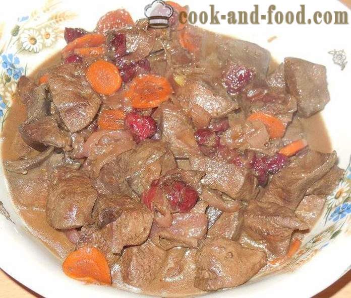 Delicious and soft pork liver stewed in honey sauce with cherries and spices - an unusual step by step recipe photos