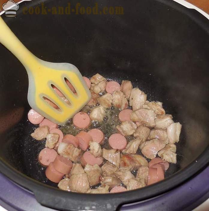 Pea soup in multivarka, with meat and smoked sausages - how to cook pea soup - a step by step recipe photos