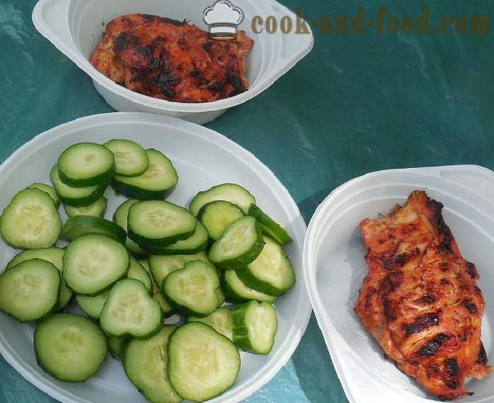 Barbecue chicken on the grill - delicious and succulent skewers of chicken in tomato sauce - a step by step recipe photos