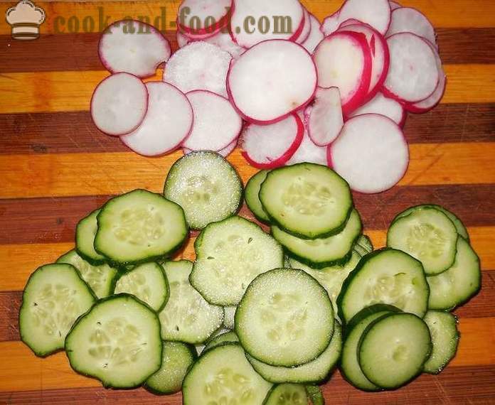 Easy and delicious spring salad of cabbage, radish and cucumbers without mayonnaise - how to make a spring salad with a step by step recipe photos