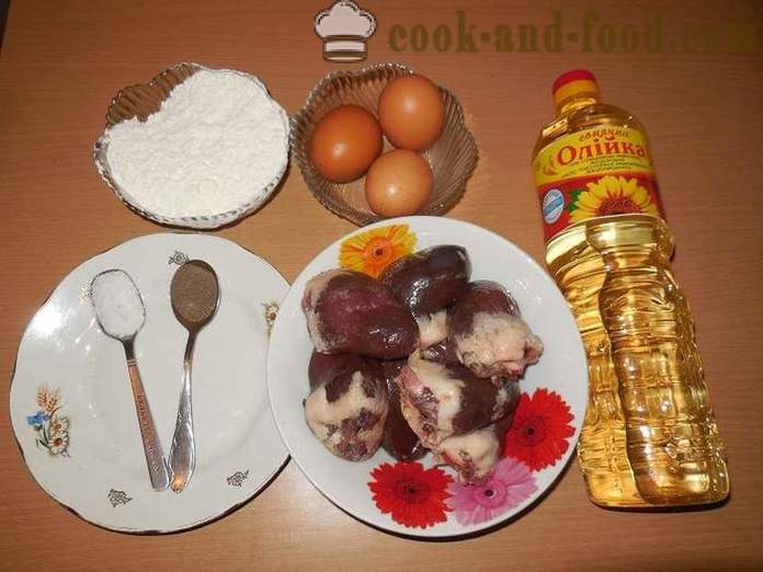 Chops from the heart in a frying pan - how to cook a turkey hearts chops in batter, a step by step recipe with photos.