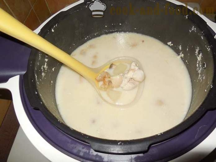 Cheese soup with melted cheese, mushrooms and chicken - how to cook cheese soup in multivarka, step by step recipe with photos.