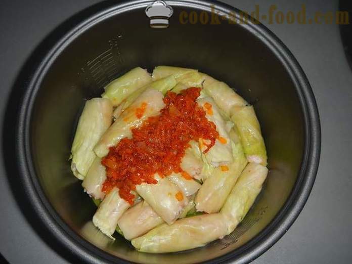 Delicious stuffed with minced meat, rice and tomato sauce - how to cook cabbage rolls in multivarka, step by step recipe with photos.