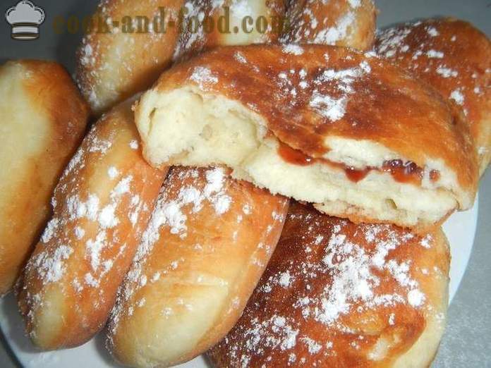 Lush yeast donuts filled with jam - how to do donuts on dry yeast and milk, a step by step recipe photos