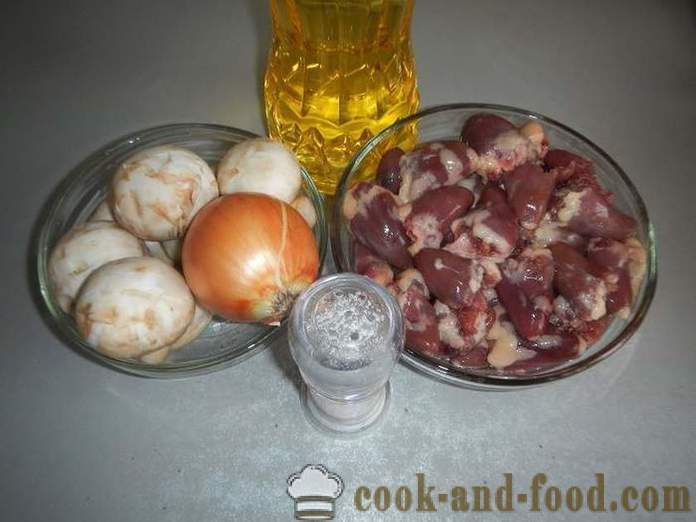 Chicken hearts stewed with mushrooms - both tasty prepare hearts, step by step, the recipe with a photo