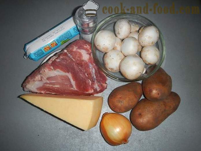 Potatoes in French in the oven - a photo-recipe how to cook potatoes in French with pork and mushrooms
