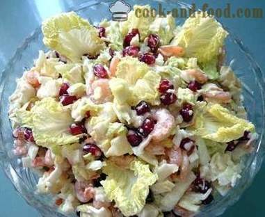 Chinese cabbage salad with pineapple, corn and pomegranate - easy, simple and very tasty, with a step by step recipe photos