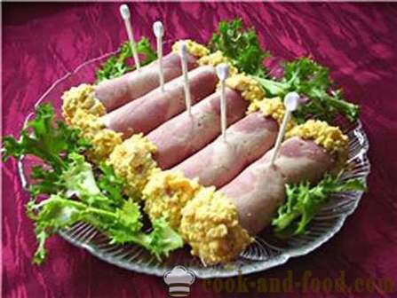 Rolls with cheese and garlic or stuffed ham - delicious festive appetizer recipe with a photo