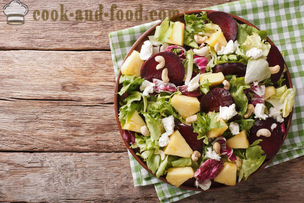 Collection of recipes for salads with pineapple