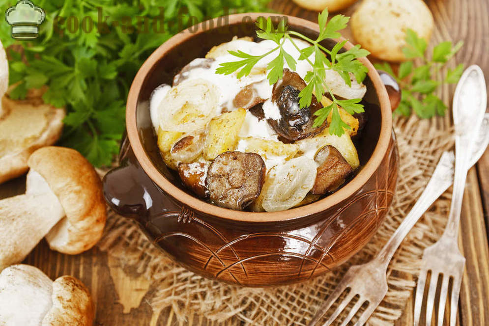 Potato Recipe with mushrooms, stewed in a pot