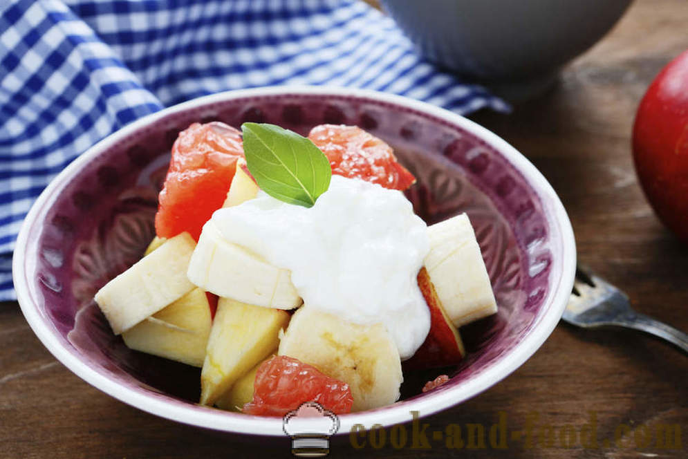 Excellent breakfast: fruit salad with yogurt